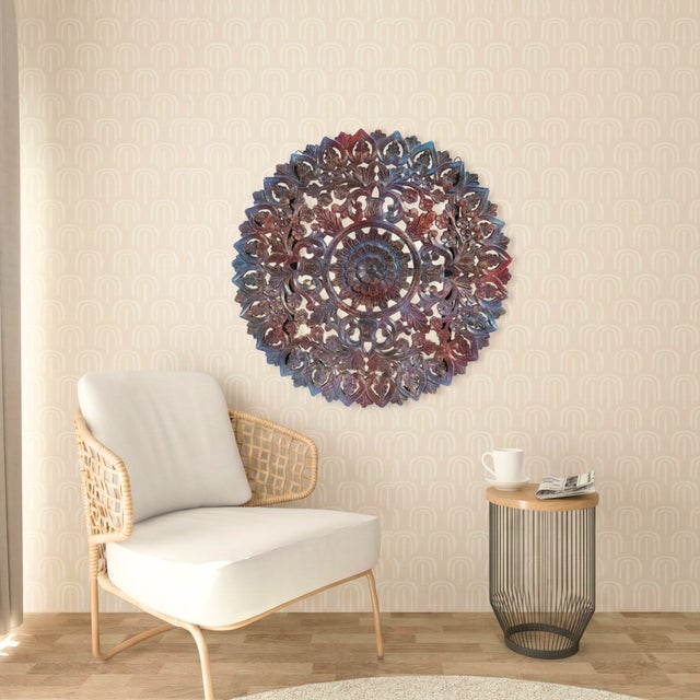 Farmhouse 1990s 30” Round Lattice Carved Solid Wood Wall Panel For Sale - Image 3 of 3