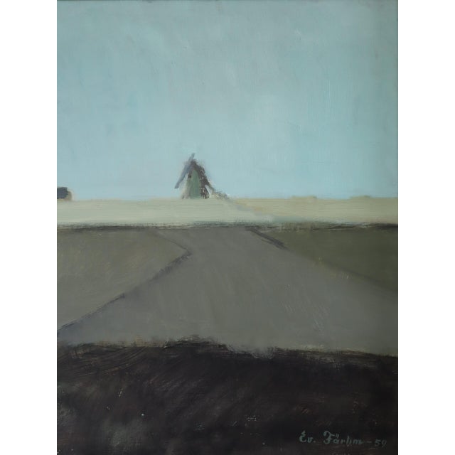 Blue 1959 Mid-Century Modern 'Quiet Fields' Vintage Swedish Landscape Oil Painting, Framed For Sale - Image 8 of 11