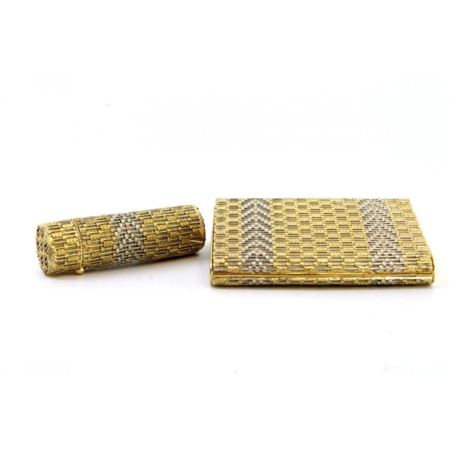 Metal 2-Tone Gold Toiletry Box and Lipstick with Mirror and Powder Container by Bucheron For Sale - Image 7 of 16