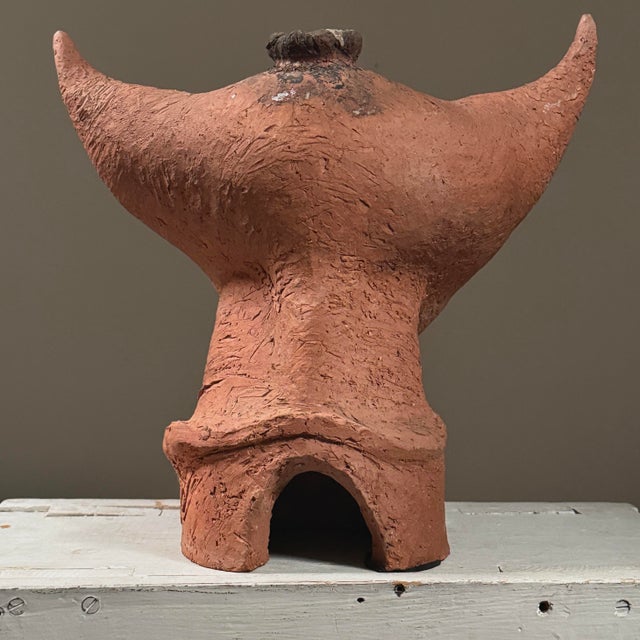 Modern Vintage Surrealist Minotaur Terracotta Portrait Candelabra For Sale - Image 3 of 9