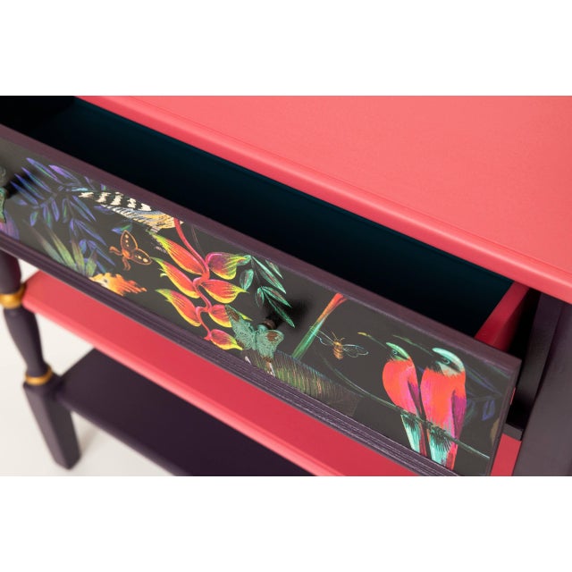 Pink & Purple Artisan Bohemian Console Table With Birds For Sale - Image 11 of 15