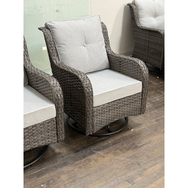 Gray Outdoor Porch Glider Swivel Chairs, Pair For Sale - Image 8 of 12