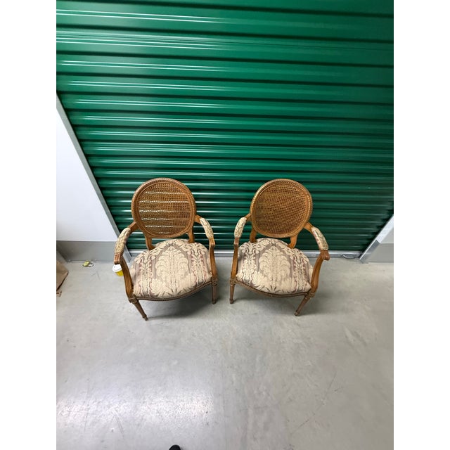 Coffee 1960’s Pair Louis XVI Style Fauteuils - Open Arm Chairs by Simon Loscertales - Bona, Spain - W/ Fabric Seat For Sale - Image 8 of 10