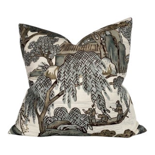 Thibaut Asian Scenic Pillow Cover in Grey, 20x20 Pillow For Sale