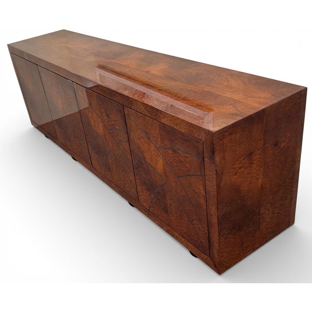 Wood Aldo Tura Inspired Art Deco Lacquered Exotic Wood Sideboard For Sale - Image 7 of 16