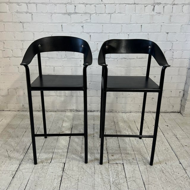 Cy Mann Post-Modern Leather Barstools For Sale - Image 13 of 13