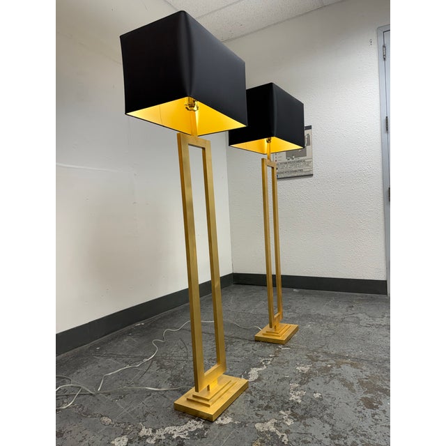 Restoration Hardware Clarke Open Brass Rectangle Floor Lamps, Pair For Sale In San Francisco - Image 6 of 12