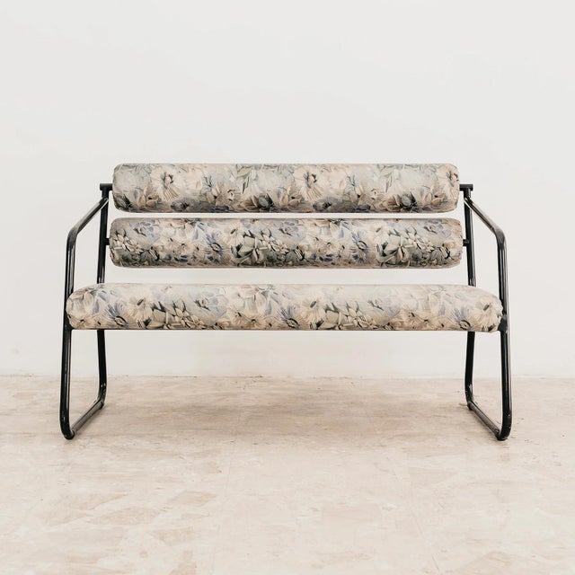 Black Postmodern Black Metal Sofa with Floral Fabric, 1980s For Sale - Image 8 of 9