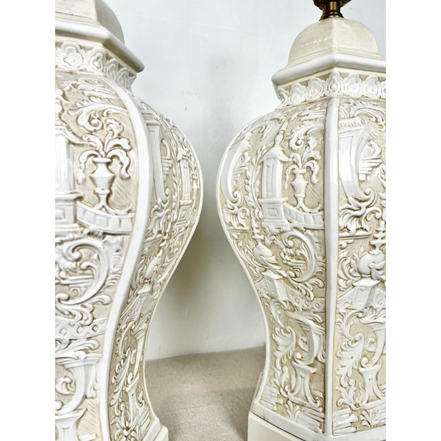Traditional Vintage Italianate Ceramic Lamps- A Pair For Sale - Image 3 of 11
