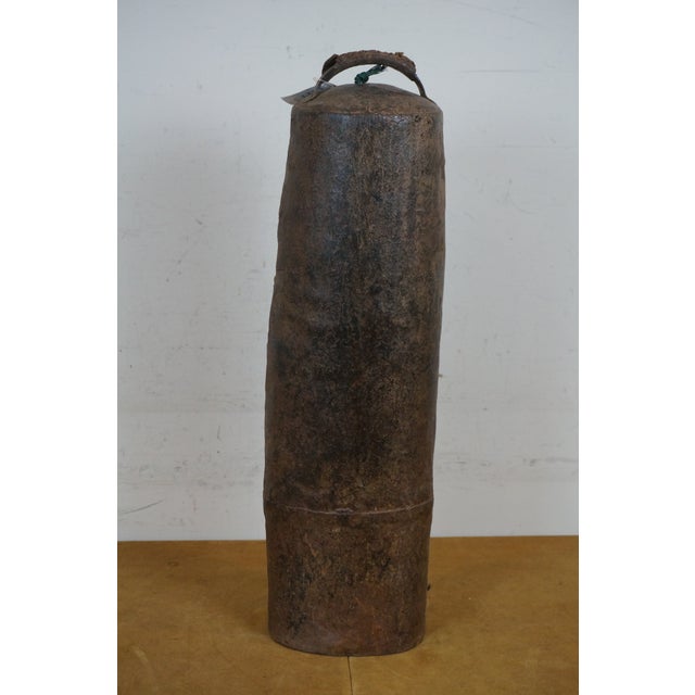 Antique Large Primitive Iron Camel Bell With Leather Handle For Sale - Image 4 of 11