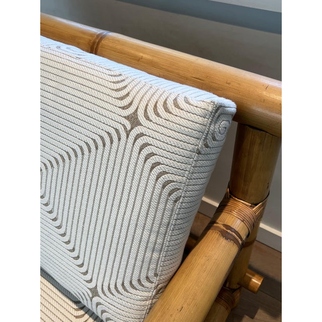 Brown 1970s Pair of large bamboo armchairs with Pierre Frey cushions For Sale - Image 8 of 12