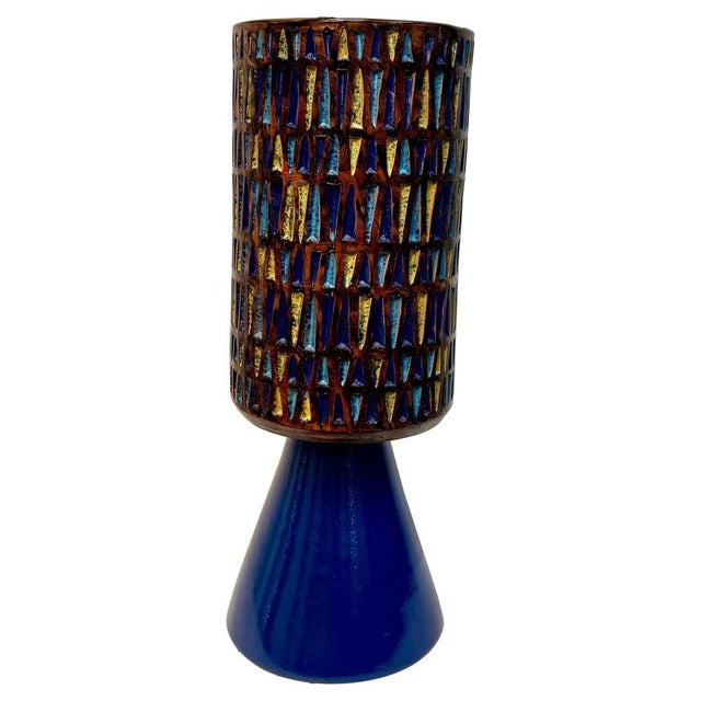 Large Italian Geometric Glazed Ceramic Vessel, 1960s For Sale - Image 9 of 9