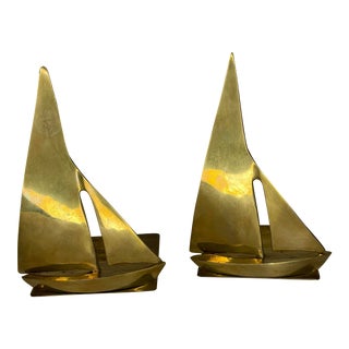 Vintage Brass Sailboat Bookends- a Pair For Sale