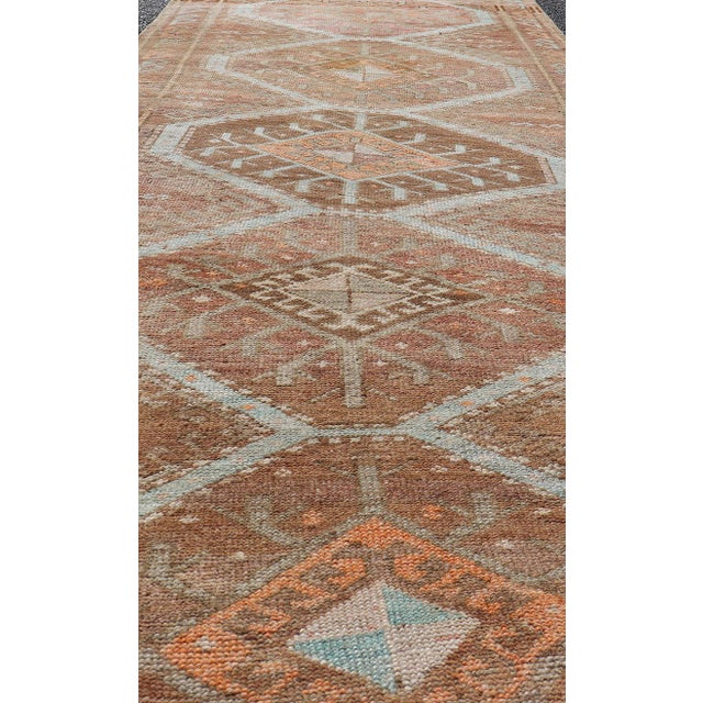 Colorful Turkish Kars Runner in Softer Tones With Tribal and Geometric Motifs 3'9 X 10'9 For Sale - Image 4 of 10