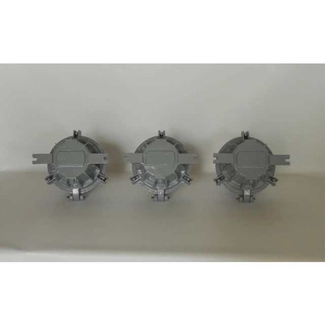 Mid-Century Modern Large Industrial Bulk Head Lights from Eclatec of Nancy, 1960s, Set of 3 For Sale - Image 3 of 9