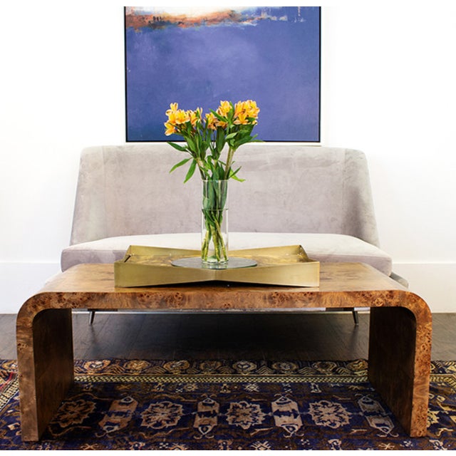 Worlds Away Matthew Izzo Home Newbury Dark Burlwood Waterfall Edge Coffee Table For Sale - Image 4 of 7