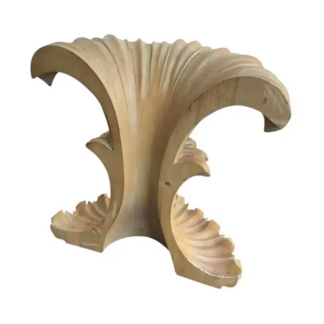 Beige Mid-Century Glass Top Carved Wood Console Table For Sale - Image 8 of 10