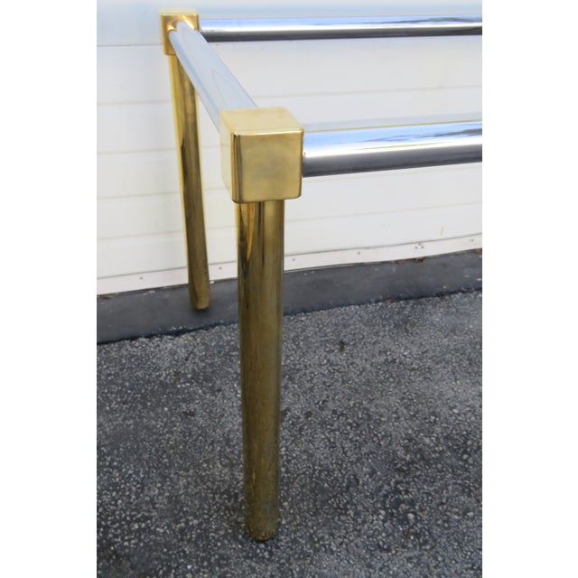 Brass Hollywood Regency Chrome and Brass Glass Top Dining Table 5886 For Sale - Image 8 of 12