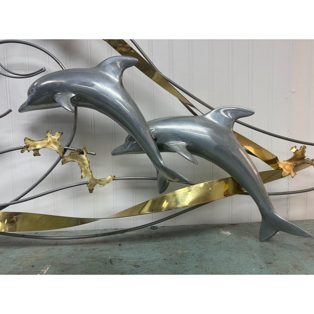 Curtis Jere 1990s Vintage Curtis Jere Attributed Large Dolphin and Ocean Wall Sculpture For Sale - Image 4 of 11
