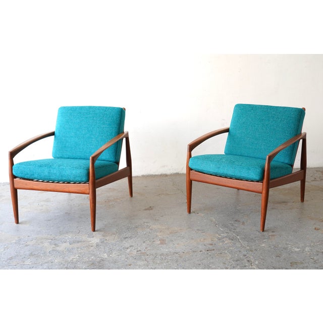 Rare Pair of ‘Paper Knife’ Model 121 Lounge Chairs by Kai Kristiansen for Magnus Olesen, Denmark, 1955 An exceptional and...