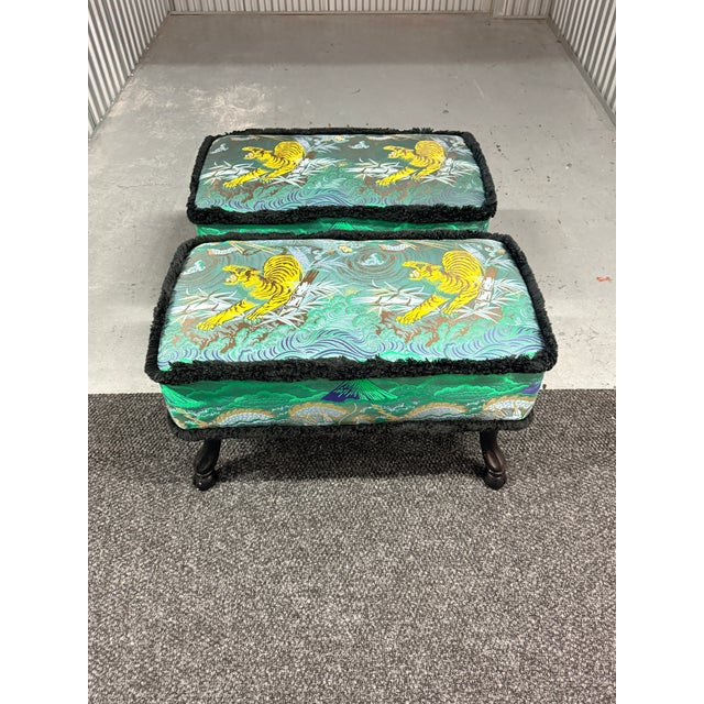 Green Pair of Gucci Tiger Jacquard Stools For Sale - Image 8 of 11
