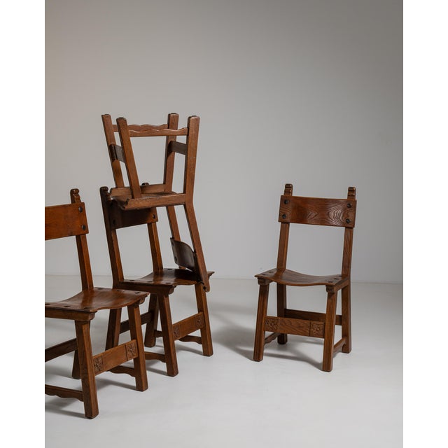 1970s Set of Four Brutalist Oak Dining Chairs For Sale - Image 13 of 14