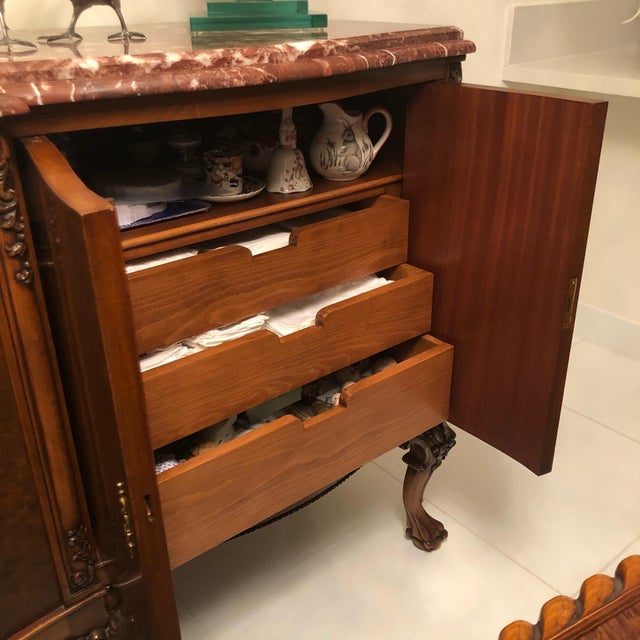 1990s Traditional Italian Cherry Wood With Rojo Bilbao Marble Top Buffet For Sale In Miami - Image 6 of 12