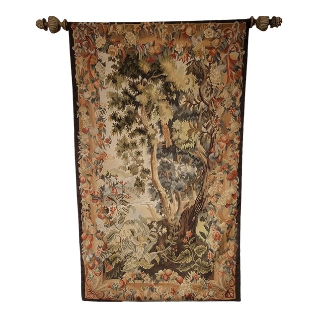 French Verdure-Style Aubusson Tapestry “Bird in Tree”, 50” X 60” For Sale