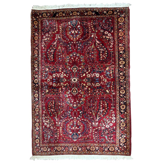 1920s Handmade Antique Persian Sarouk Rug 3.2' X 5.3' For Sale