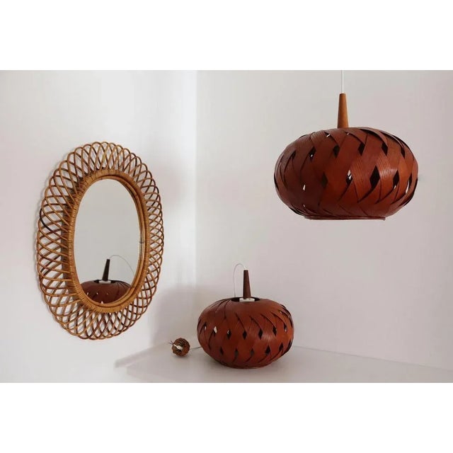 Organic Modernist Natural Teak Wood Veneer and Wicker Pendant Lamp, 1960s For Sale - Image 11 of 18