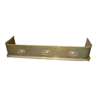 English Brass Small Curved Fireplace Fender With Oval Emblems For Sale