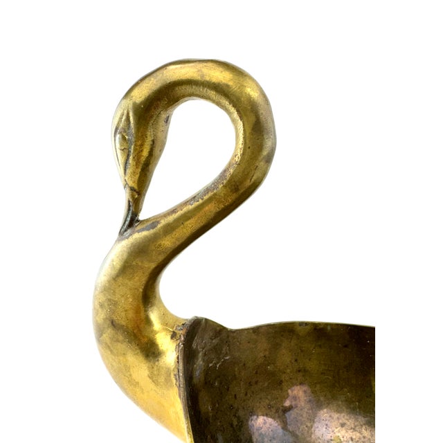 Metal Vintage Brass Double Swan Centerpiece Bowl For Sale - Image 7 of 10