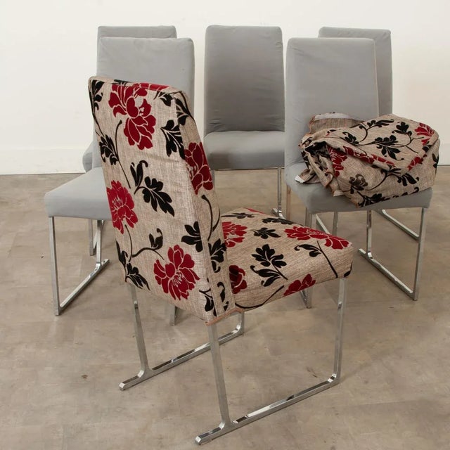 Modern Chrome Sled Base Dining Chairs - Set of 6 For Sale - Image 4 of 12
