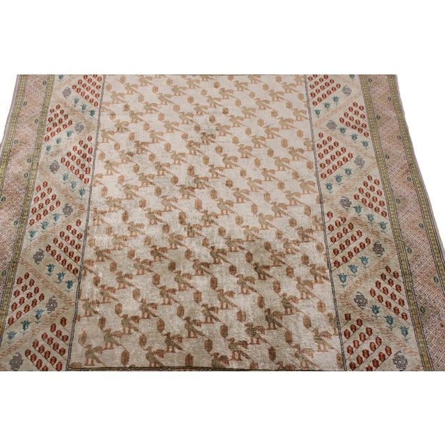 Traditional Hand-Knotted Antique Hereke Rug in Beige and Pink Geometric Pattern For Sale - Image 3 of 7