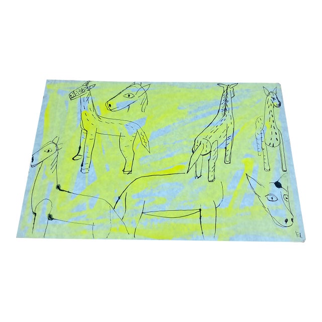 Vintage Edith Issac Rose Animal Ink Drawing For Sale