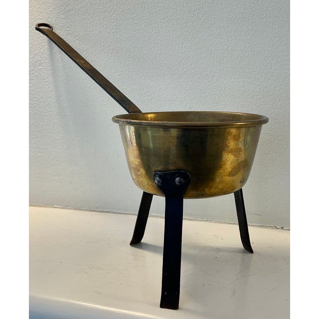 Antique Footed Brass Bowl Sauce Pan For Sale - Image 4 of 8