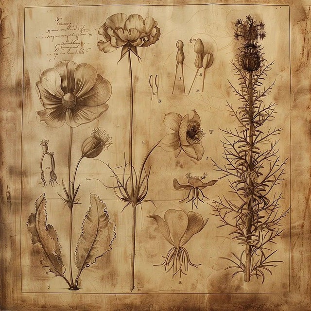 Set of 6 - 54" X 36" Gallery Wall Installation 'Monochrome Sepia Flowers' Herbarium Botanical Floral Prints, Unframed For Sale - Image 6 of 8