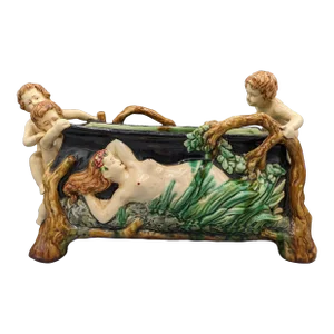 Large 18th Century Antique Italian Majolica Figural Forest Nymph With Cherubs Vase