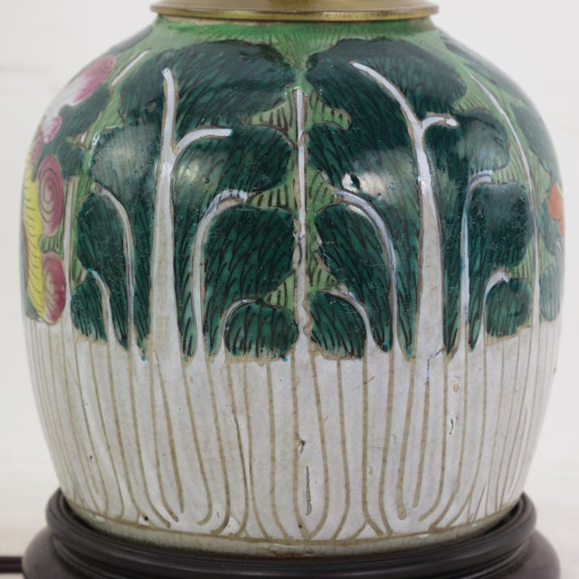 Antique Famille Rose Porcelain Bok Choy Table Lamp With Cabbage Leaf and Butterfly Motif For Sale - Image 10 of 15
