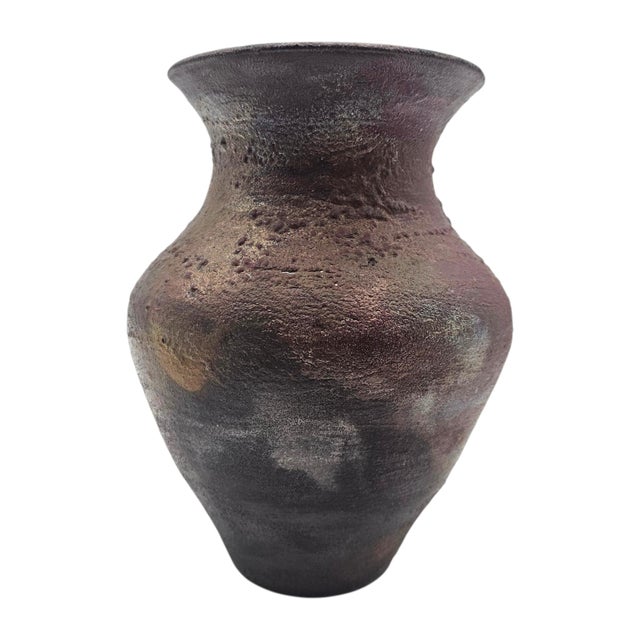 Mid-Century Modern Studio Pottery Iron-Saturated Stoneware Vase – Tenmoku Glaze 8" For Sale - Image 3 of 13
