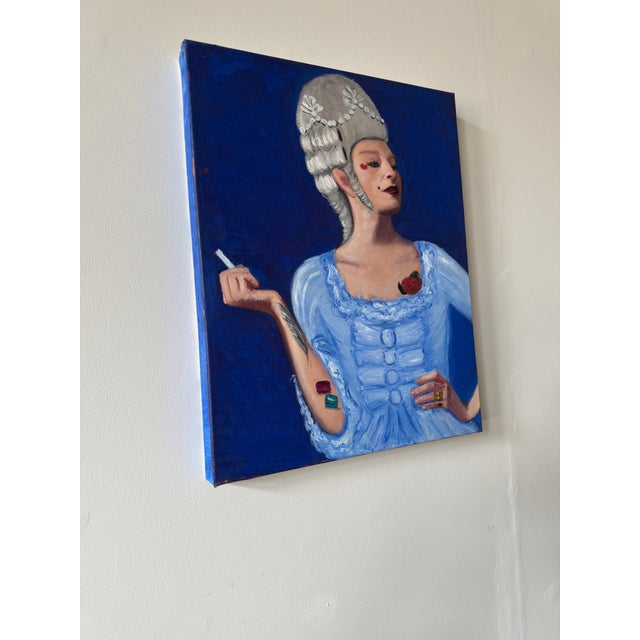 Portraiture Contemporary Portrait of Woman in Powered Wig With Tattoos Original Oil Painting For Sale - Image 3 of 5