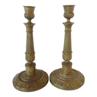Empire Style Gilt Bronze Candlesticks - a Pair For Sale