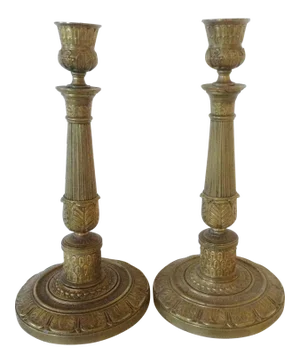 Empire Style Gilt Bronze Candlesticks - a Pair