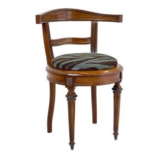 Neoclassical Vanity Chair of Walnut and Brass For Sale