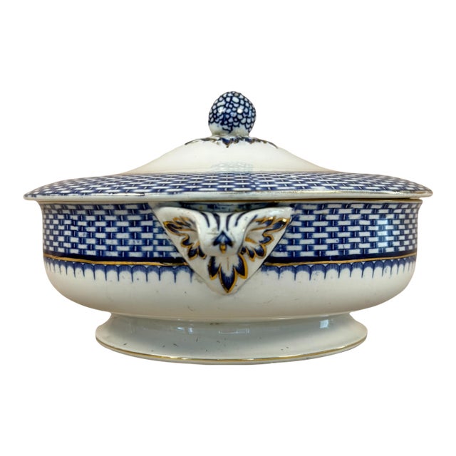 Antique Blue and White Porcelain Serving Tureen With Lid For Sale