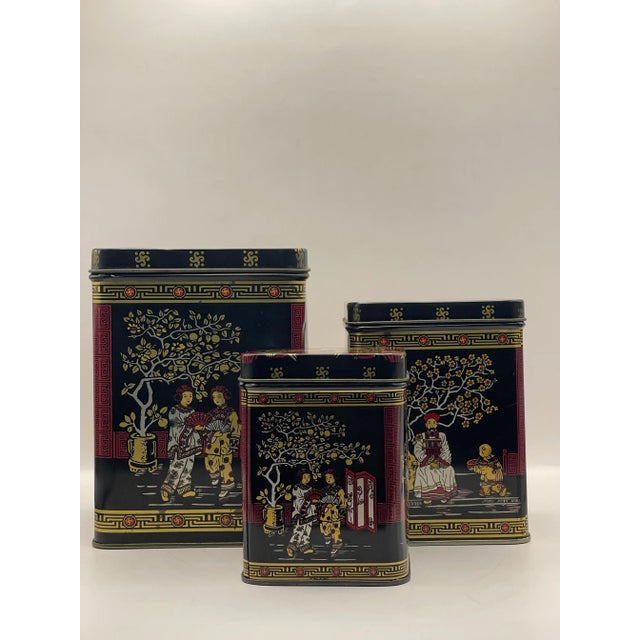 Mid 20th Century Mid 20th Century Asian Black & Gold Nesting Tins- A Set of 3 For Sale - Image 5 of 9