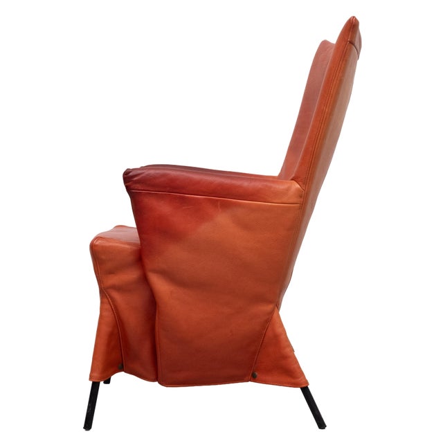 Mid-Century Modern Vintage Orange Leather Skirt Chair by Gerard Van Der Berg, 1980s For Sale - Image 3 of 12