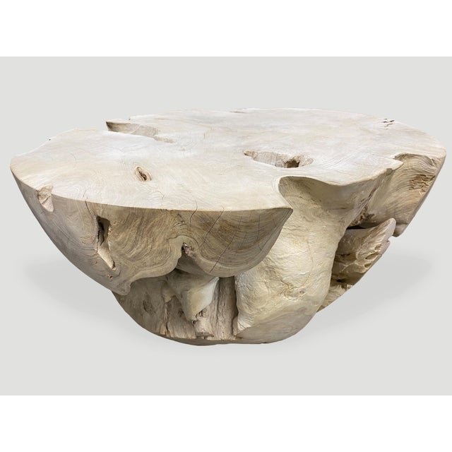 Contemporary Andrianna Shamaris Round Bleached Teak Wood Coffee Table For Sale - Image 3 of 18