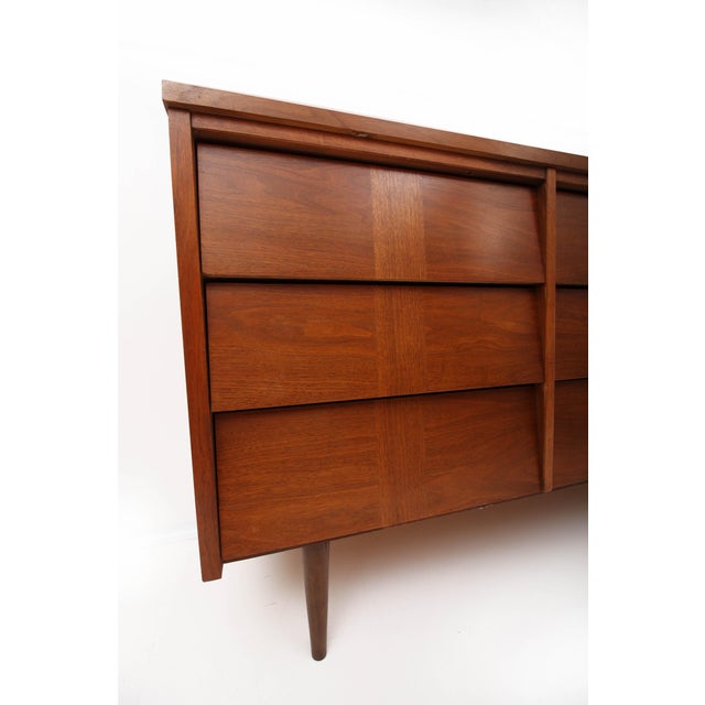 MidCentury Modern Ward Furniture Walnut Triple Dresser and Mirror