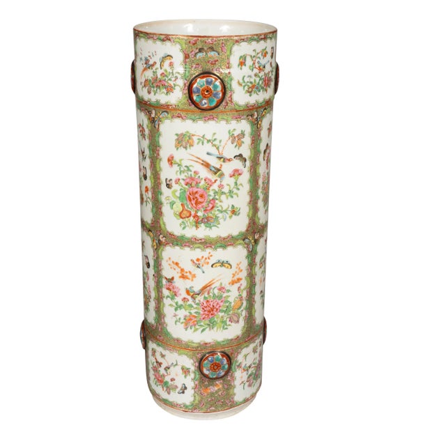 Ceramic Chinese Export Rose Mandarin Umbrella Stand For Sale - Image 7 of 12